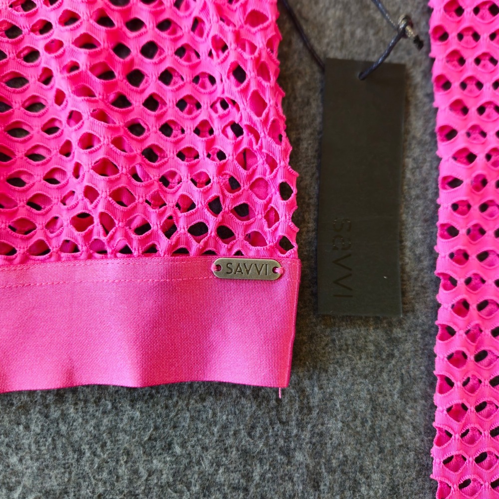 Savvi Hot Pink Fishnet Mesh Crop Top Long Sleeve Neon XL NWT - Picture 8 of 8